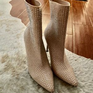 Steve Madden Nude Sock Rhinestones Mid-Calf boots.